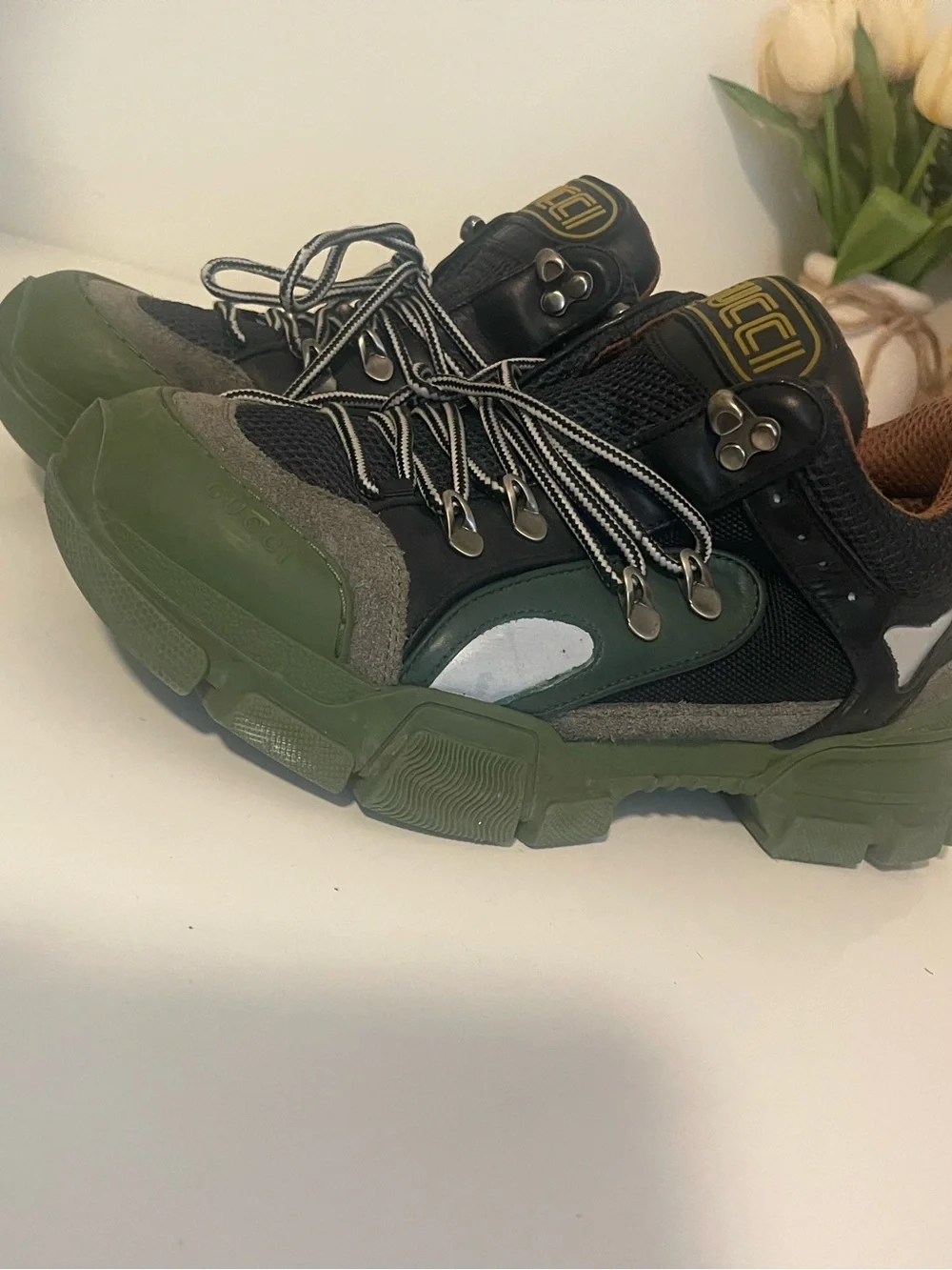 Gucci Black & Green Men's Chunky Lace-Up Sneakers